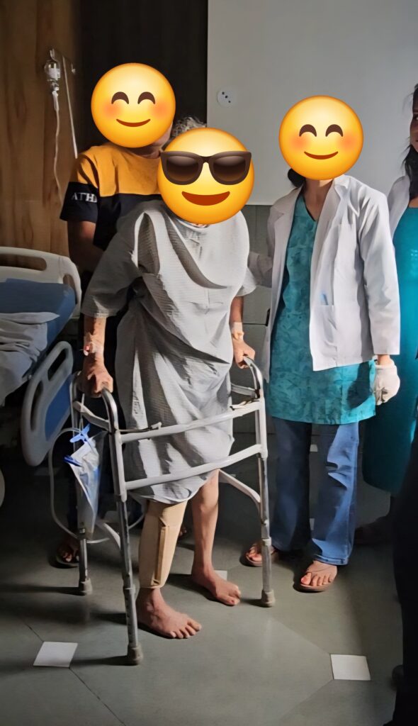 87-year old patient walking after hip replacement
