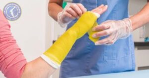 Fiberglass orthopedic cast applied on arm for fracture support