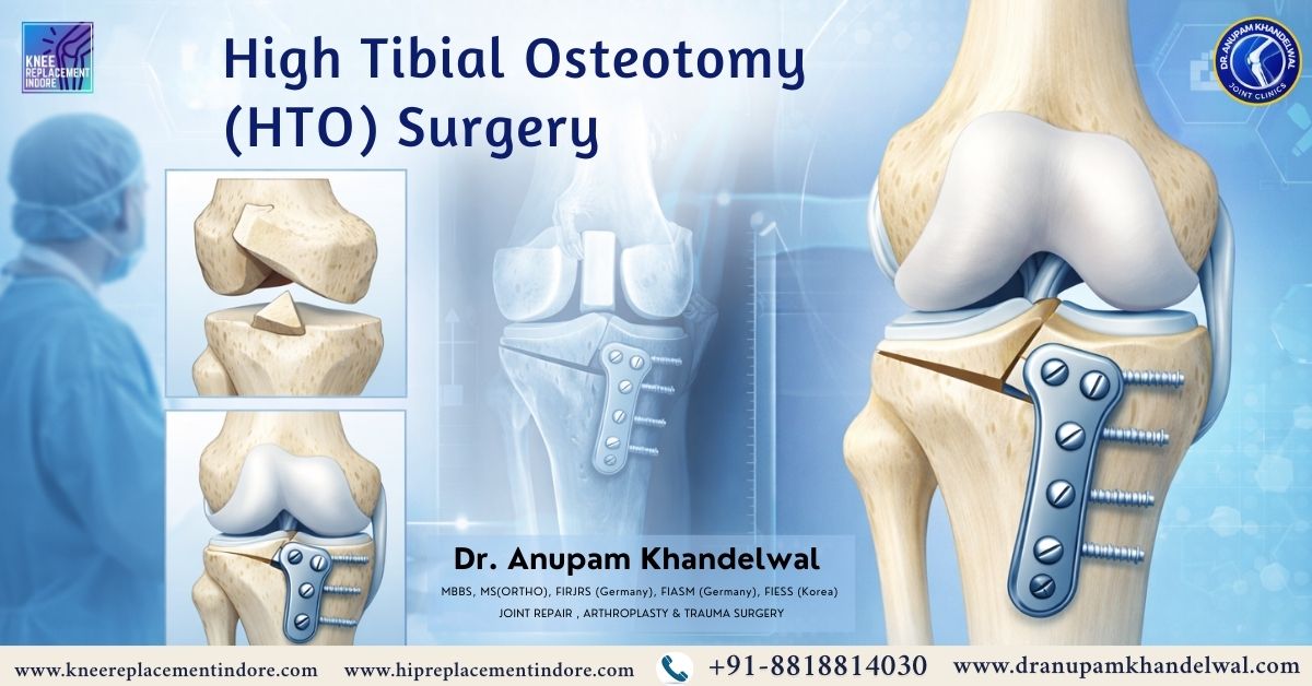 High Tibial Osteotomy surgery in Indore showing knee alignment correction with plate and screws