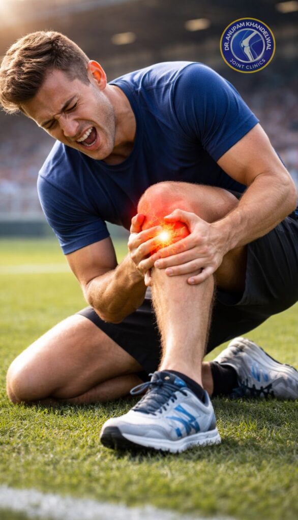 Sports injury knee or ankle pain treated with Class 4 laser therapy in orthopedics
