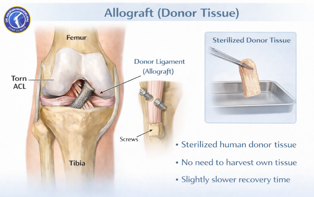 Allograft donor tissue used in ACL reconstruction surgery showing knee joint with donor ligament, which graft is best for ACL reconstruction