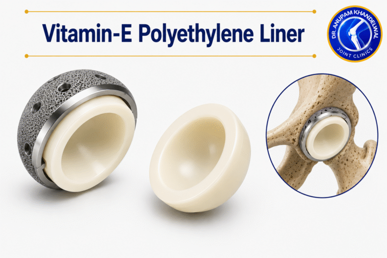 Vitamin-E Polyethylene Liner Implant used in Hip Replacement Surgery, showing an advanced liner among हिप रिप्लेसमेंट इम्प्लांट के प्रकार for Artificial Hip Joint replacement.