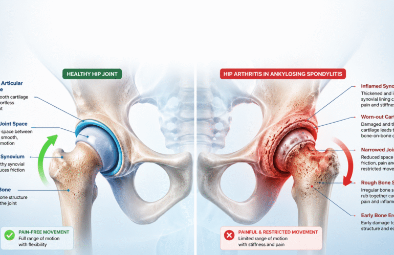 Healthy and unhealthy hip joint comparison